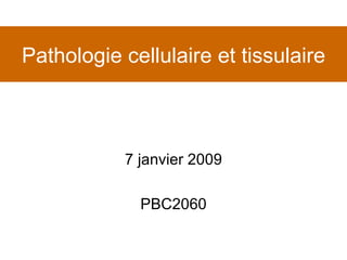 Pathologie cellulaire et tissulaire 7 janvier 2009 PBC2060 