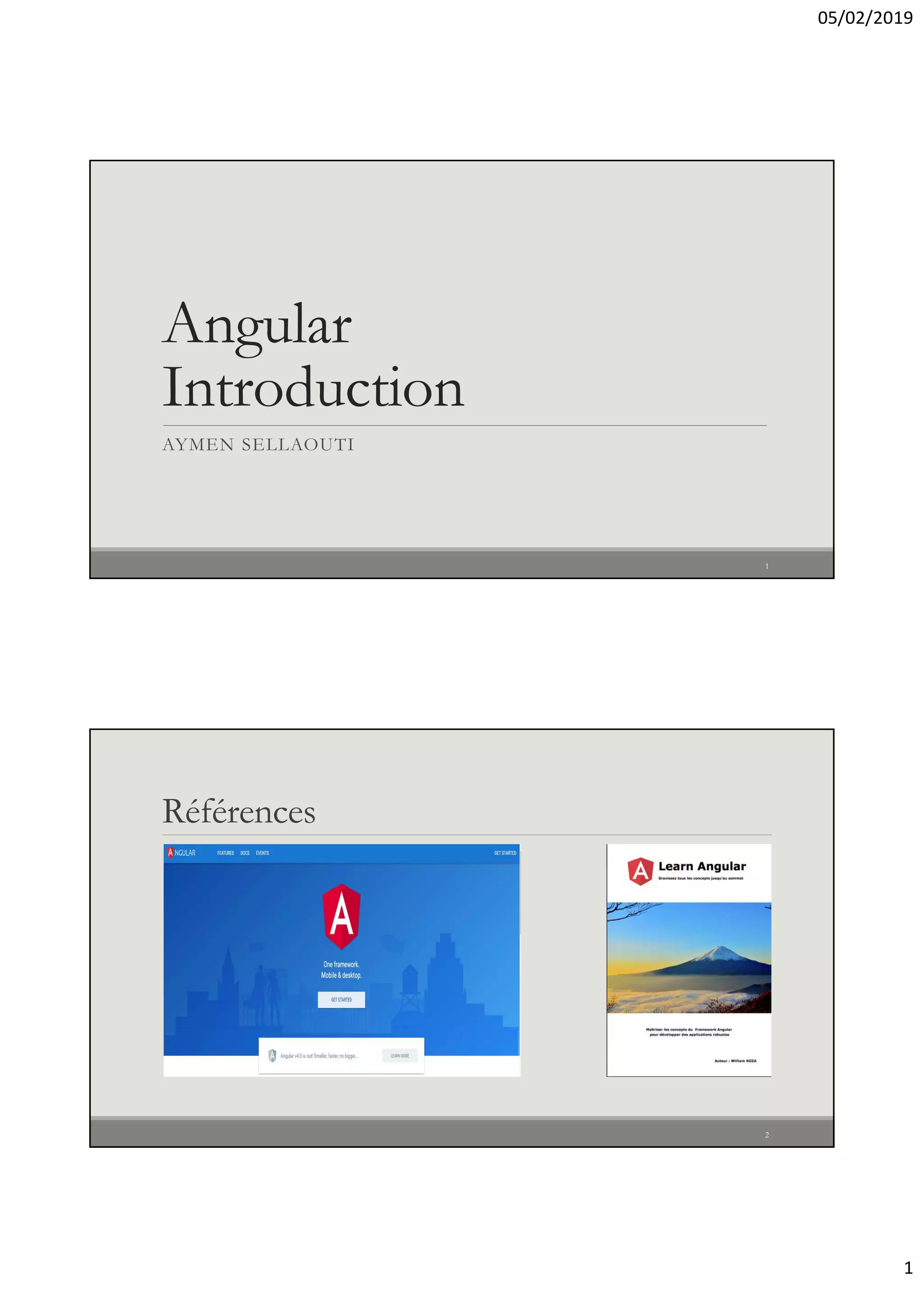 05/02/2019
1
Angular
Introduction
AYMEN SELLAOUTI
1
Références
2
 