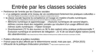 2
● Pertinence de l’entrée par les Classes sociales
● « La catégorie sociale et le niveau de vie conditionnent fortement l...