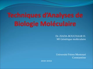 Dr. ZIADA-BOUCHAAR H.
MI Génétique moléculaire
Université Frères Mentouri
Constantine
2021-2022
 