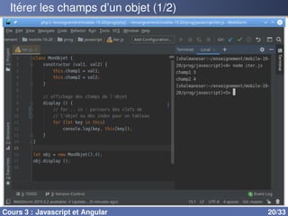 Itérer les champs d’un objet (1/2)
Cours 3 : Javascript et Angular 20/33
 