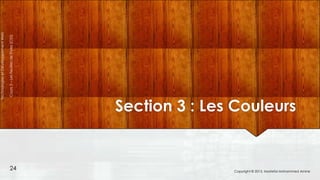 24

Cours 3 – Les Feuilles de Styles (CSS)

Technologies et Développement Web

Section 3 : Les Couleurs

Copyright © 2013, Mostefai Mohammed Amine

 