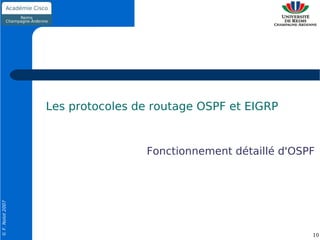 Les protocoles de routage OSPF et EIGRP


                                  Fonctionnement détaillé d'OSPF
© F. Nolot 2007




                                                               10
 