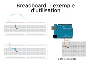 Breadboard : exemple
d'utilisation
1 photorésistance
 
