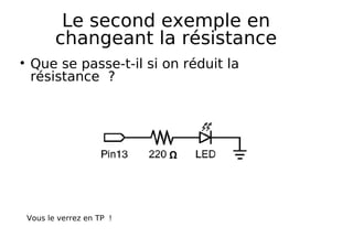 Le second exemple en
changeant la résistance
Que se passe-t-il si on réduit la
résistance ?
Ω
Vous le verrez en TP !
 