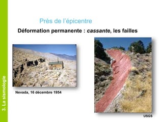3.Lasismologie
Déformation permanente : cassante, les failles
Près de l’épicentre
Nevada, 16 décembre 1954
USGS
 