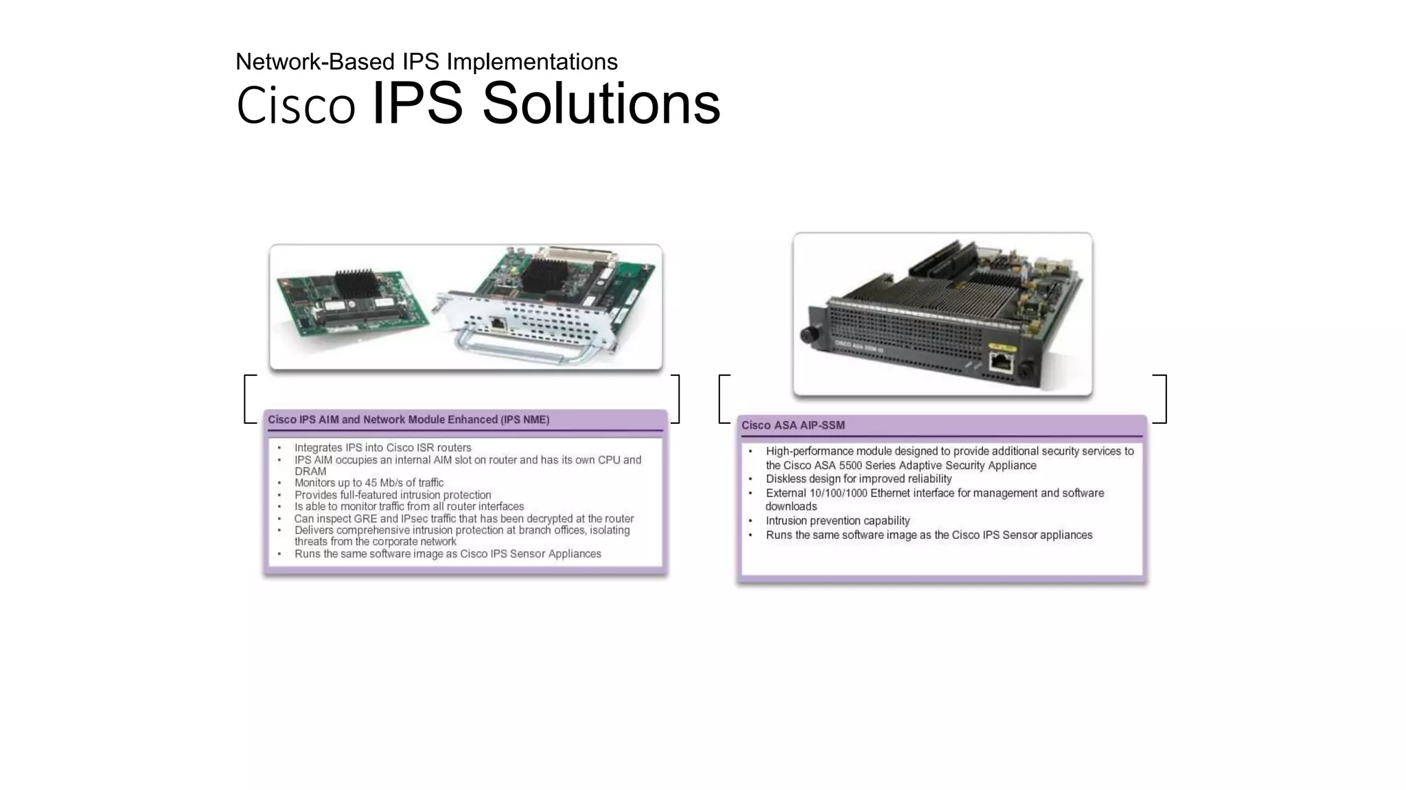 Network-Based IPS Implementations
Cisco IPS Solutions
 