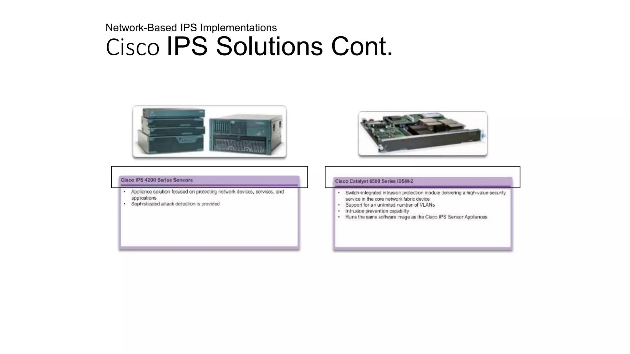Network-Based IPS Implementations
Cisco IPS Solutions Cont.
 