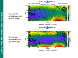 Situation en
période normale
(janvier 1996)
46
Situation en
période El Niño
(janvier 1998).
El Niño Southern Oscillation.
3.InteractionsAtmosphère-Océan:exemples
 