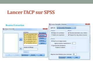 Lancer l’ACP sur SPSS

Bouton Extraction
 