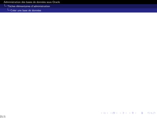 Administration des bases de données sous Oracle
Tâches élémentaires d’administration
Créer une base de données
21/1
 