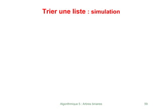 Algorithmique 5 : Arbres binaires 59
Trier une liste : simulation
 