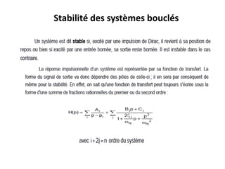 Stabilité des systèmes bouclés
 