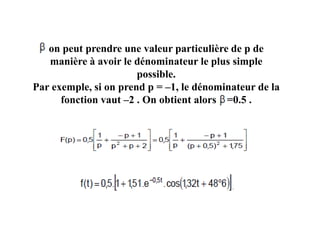 on peut prendre une valeur particulière de p de
manière à avoir le dénominateur le plus simple
possible.
Par exemple, si on prend p = –1, le dénominateur de la
fonction vaut –2 . On obtient alors =0.5 .
 
