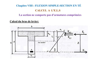 Calcul du bras de levier:
CALCUL A L'E.L.S
Chapitre VIII : FLEXION SIMPLE-SECTION EN TÉ
La section ne comporte pas d’armatures comprimées
 