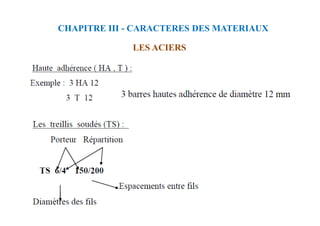 LES ACIERS
CHAPITRE III - CARACTERES DES MATERIAUX
 