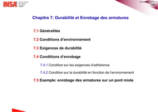 106
7.1 Généralités
7.2 Conditions d’environnement
7.3 Exigences de durabilité
7.4 Conditions d’enrobage
7.4.1 Condition s...