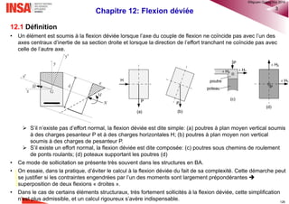 Chapitre 11: Flexion composée 33
11.8.1 Équations nécessaires à l’établissement de diagrammes d’interaction
Soit une section quelconque ayant des armatures respectant la symétrie, soumise à une flexion de sens
déterminé de manière que la fibre supérieure de la section soit comprimée:
 G0 : centre de gravité de la section de béton seul;
 dj : distance de l’axe G0y à l’armature de section Asj, comptée positivement dans le sens ascendant;
 Asn : armature la plus éloignée de la fibre la plus comprimée;
 Ac : aire de la section de béton seul;
 v’ et v : distances de G0y aux fibres extrêmes, respectivement comprimée et tendue, de la section.
 x : distance de l’axe neutre à la fibre supérieure
 𝜀 𝑐𝜉 : déformation de la fibre de béton à la profondeur 𝜉
 𝜀 𝑠𝑗 : déformation de l’armature Asj
G
®QHN2017
 