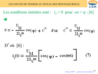 LES CHUTES DE TENSION AU NIVEAU DES MONTAGES REELS
Les conditions initiales sont : i2 = 0 pour ωt = ψ : [6]
è
D’où [6] :
112
Gustave SOW gustave.sow@ucad.edu.sn
 