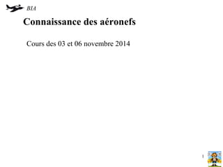 BIA 
Connaissance des aéronefs 
Cours des 03 et 06 novembre 2014 
1 
 