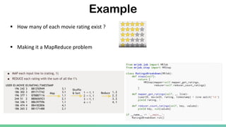 Example
 How many of each movie rating exist ?
 Making it a MapReduce problem
 