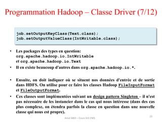Programmation Hadoop – Classe Driver (7/12)
• Les packages des types en question:
org.apache.hadoop.io.IntWritable
et org....