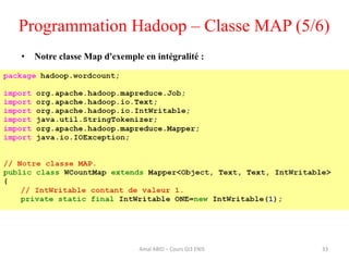 Programmation Hadoop – Classe MAP (5/6)
• Notre classe Map d'exemple en intégralité :
33Amal ABID – Cours GI3 ENIS
 