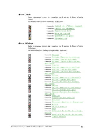 - Barre Calcul
Cette commande permet de visualiser ou de cacher la Barre d'outils
Calcul.
La Barre d'outils Calcul comprend les boutons :
- Barre Affichage
Cette commande permet de visualiser ou de cacher la Barre d'outils
Affichage.
La Barre d'outils Affichage comprend les boutons :
Rassemblé et commenté par TATMBA NGAMGA Jules Richard - ENSTP 2006 - 40
 