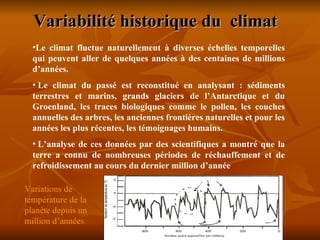 Variabilité historique du  climat    Variations de température de la planète depuis un million d’années   ,[object Object],[object Object],[object Object]