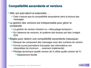 Compatibilité ascendante et versions


XML est auto-décrit et extensible …




La gestion des versions est indispensabl...