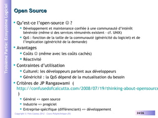 Troisième Partie: Ecosystème Logiciel

Open Source


Qu’est-ce l’open-source  ?






Avantages





Coûts  (même...