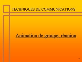TECHNIQUES DE COMMUNICATIONS




 Animation de groupe, réunion



                                18
 