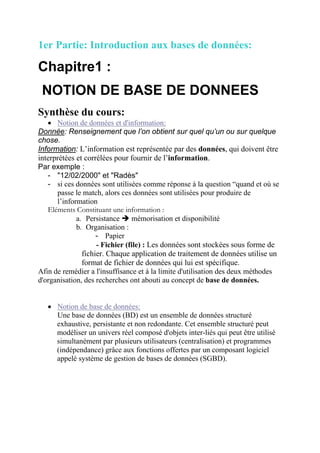 Cours Complet Base De Donne Bac