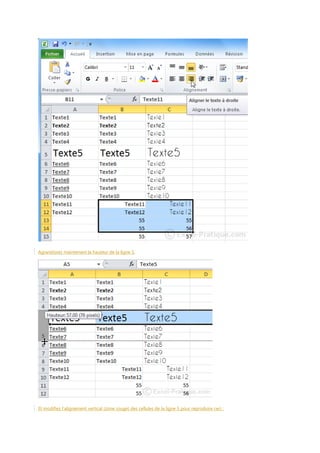 Agrandissez maintenant la hauteur de la ligne 5.

Et modifiez l'alignement vertical (zone rouge) des cellules de la ligne 5 pour reproduire ceci :

 