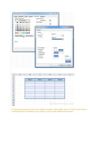 La couleur ne vous plaît pas ? Dans ce cas, cliquez sur l'onglet « Mise en page » puis sur « Thèmes » pour choisir un
nouveau thème pour votre tableau (ou sur « Couleur » si vous ne voulez modifier que les couleurs).

 