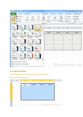 Les modèles de tableau
Maintenant que vous savez faire un tableau, voici une solution de facilité ...
Sélectionnez les cellules du tableau.

 
