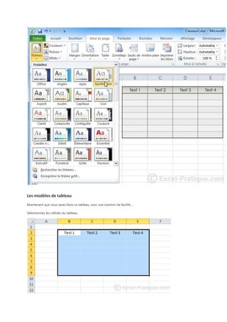 Les modèles de tableau
Maintenant que vous savez faire un tableau, voici une solution de facilité ...
Sélectionnez les cellules du tableau.

 