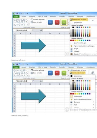 Le contour de la forme :

Différents effets prédéfinis :

 