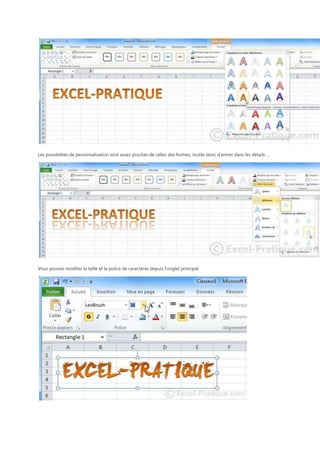 Les possibilités de personnalisation sont assez proches de celles des formes, inutile donc d'entrer dans les détails ...

Vous pouvez modifier la taille et la police de caractères depuis l'onglet principal.

 