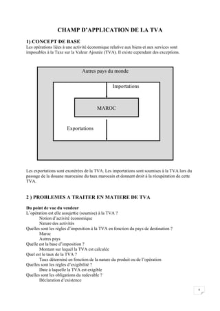 8
CHAMP D’APPLICATION DE LA TVA
1) CONCEPT DE BASE
Les opérations liées à une activité économique relative aux biens et au...