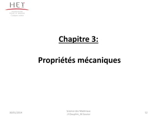 Chapitre 3:
Propriétés mécaniques
30/01/2014
Campus centre
52
Science des Matériaux
J.Y.Dauphin_M.Souissi
 