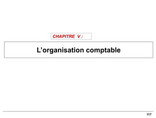 117
L’organisation comptable
CHAPITRE V :
 