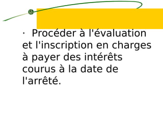 · Procéder à l'évaluation
et l'inscription en charges
à payer des intérêts
courus à la date de
l'arrêté.
 