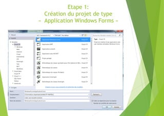 Etape 1:
Création du projet de type
« Application Windows Forms »
 