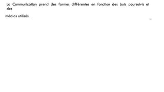 La Communication prend des formes différentes en fonction des buts poursuivis et
des
médias utilisés.
32
 