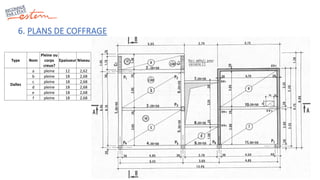 6. PLANS DE COFFRAGE
Type Nom
Pleine ou
corps
creux?
Epaisseur Niveau
Dalles
a pleine 12 2,62
b pleine 18 2,68
c pleine 18 2,68
d pleine 18 2,68
e pleine 18 2,68
f pleine 18 2,68
 