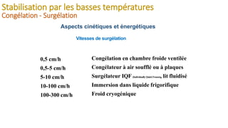 Vitesses de surgélation
0,5 cm/h
0,5-5 cm/h
5-10 cm/h
10-100 cm/h
100-300 cm/h
Congélation en chambre froide ventilée
Cong...