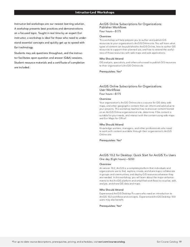 Esri Course Catalog 14 Esri Course Catalog 14