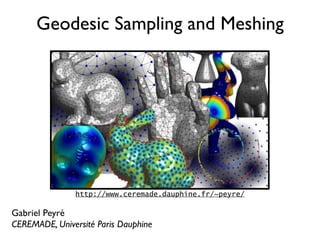 Geodesic Sampling and Meshing




               http://www.ceremade.dauphine.fr/~peyre/

Gabriel Peyré
CEREMADE, Université Paris Dauphine
 