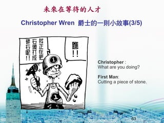 δڵȴ˲
63
Christopher Wren ʿһtС(3/5)
Christopher :
What are you doing?
First Man:
Cutting a piece of stone.
 